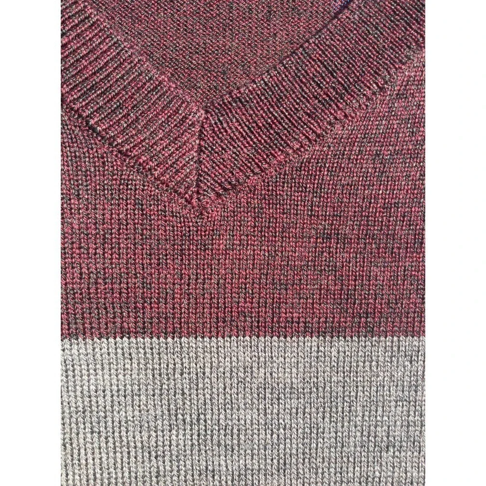 Banana Republic‎ Mens Merino Wool Sweater Size XL Striped Grey Burgundy Red Work